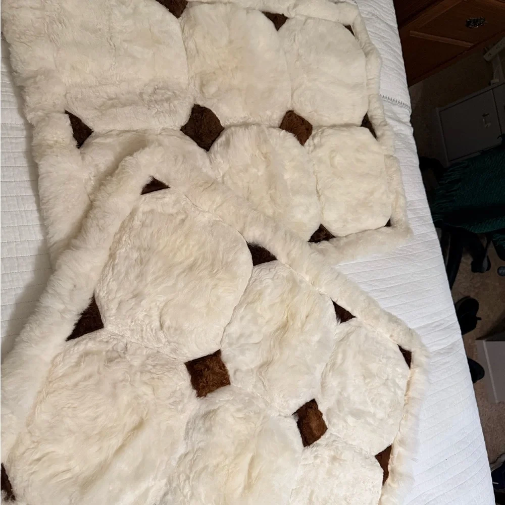 Luxury Sheepskin Patchwork Throw Blanket in Cream and Brown